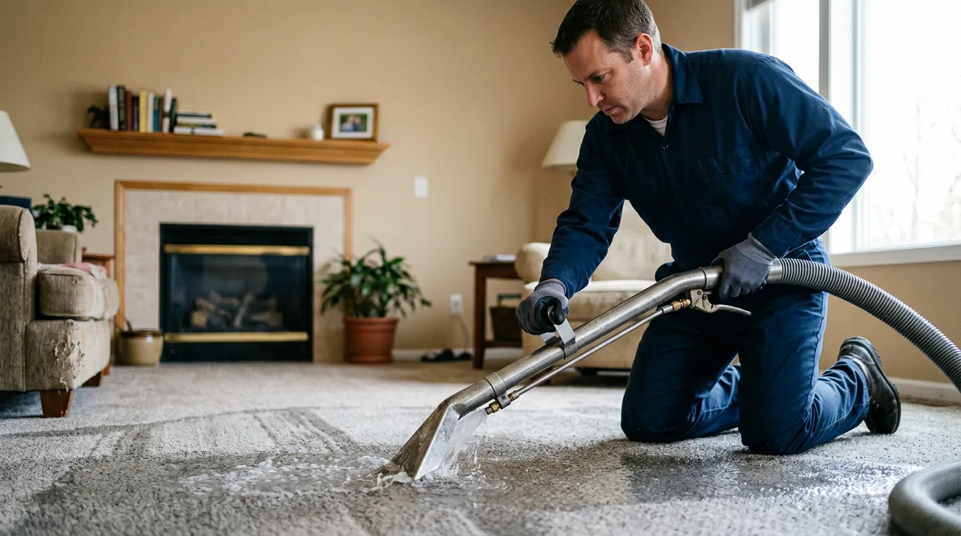 Water damage restoration technician working near Acton, MA